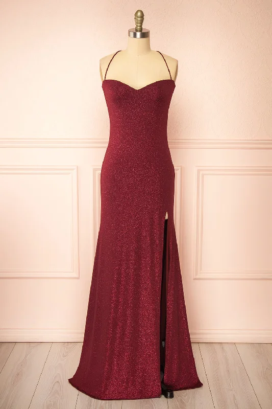 Midi dresses with wrap - around skirts for a customizable fit Milah Burgundy | Glittery Mermaid Maxi Dress Midi dresses with wrap - around skirts for a customizable fit Milah Burgundy | Glittery Mermaid Maxi Dress