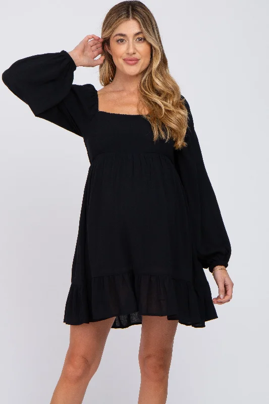 Off shoulder maternity evening dress for parties Black Long Sleeve Square Neck Maternity Dress Off shoulder maternity evening dress for parties Black Long Sleeve Square Neck Maternity Dress