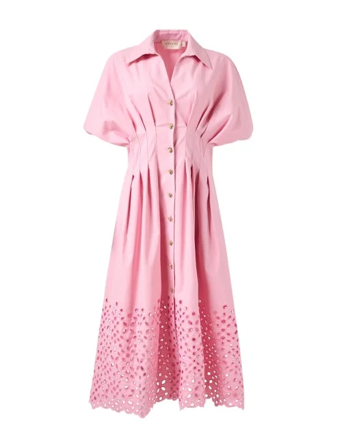   Vera Pink Pleated Cotton Shirt Dress