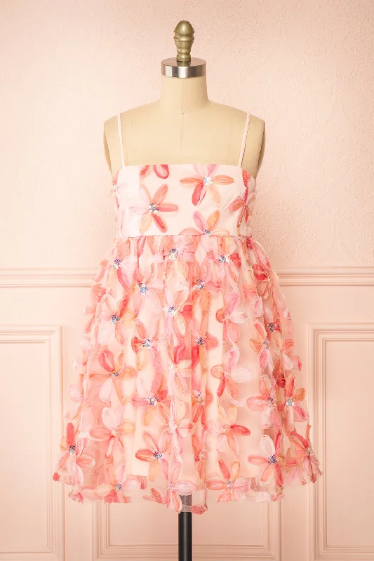 Midi dresses with metallic threads for a glamorous evening event Paolina | Short Pink Floral Babydoll Dress Midi dresses with metallic threads for a glamorous evening event Paolina | Short Pink Floral Babydoll Dress