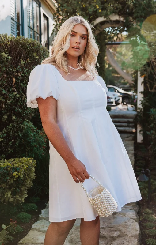 Mini dresses with tiered skirts for added volume Mia Dress ~ White Poplin