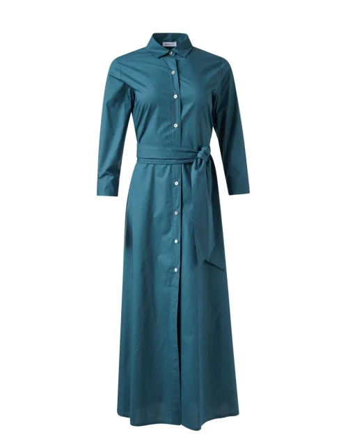 Everyday Dress with Open - back Design for a Modern Look​  Teal Shirt Dress