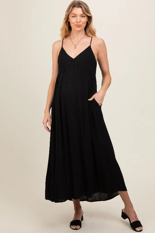 Maternity dress for hospital visits during pregnancy Black Sleeveless V-Neck Maternity Midi Dress Maternity dress for hospital visits during pregnancy Black Sleeveless V-Neck Maternity Midi Dress