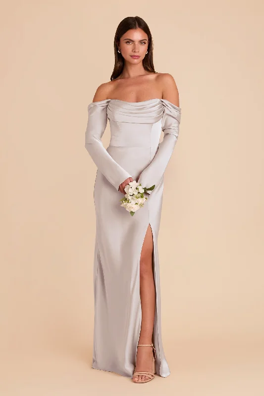 Maternity dress for a baby's first visit to the nature reserve Maya Matte Satin Dress - Platinum Maternity dress for a baby's first visit to the nature reserve Maya Matte Satin Dress - Platinum