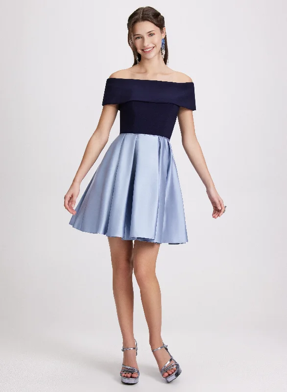 Midi dresses with bow accents for a sweet and charming look Bardot Neck Satin Dress Midi dresses with bow accents for a sweet and charming look Bardot Neck Satin Dress