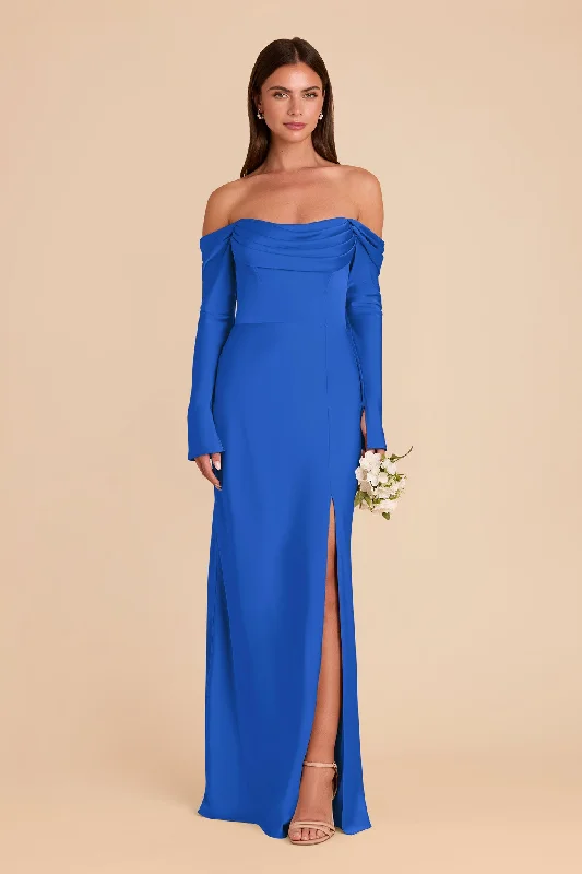 Maternity dress for a movie night out Maya Matte Satin Dress - Cobalt Blue