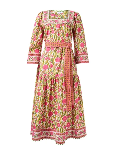   Hippie Pink and Green Floral Dress