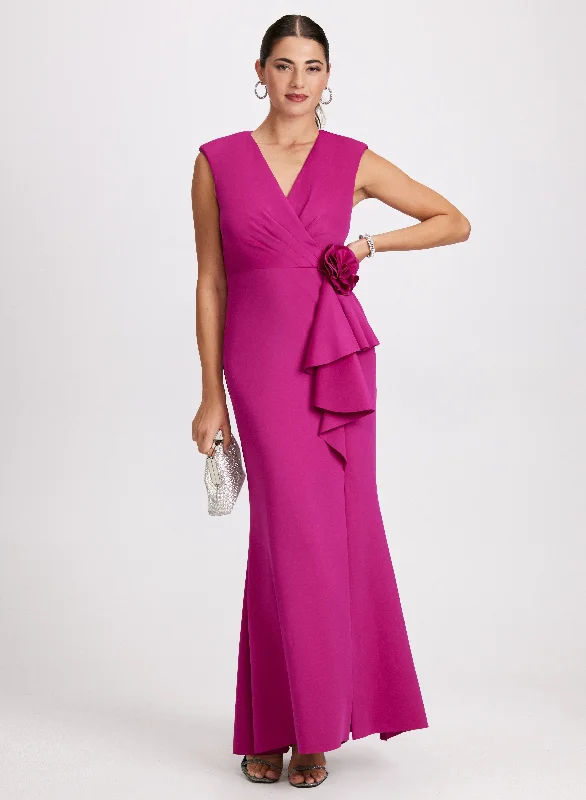 A - line midi dresses with floral prints for spring brunches Flower Detail Crossneck Evening Dress A - line midi dresses with floral prints for spring brunches Flower Detail Crossneck Evening Dress