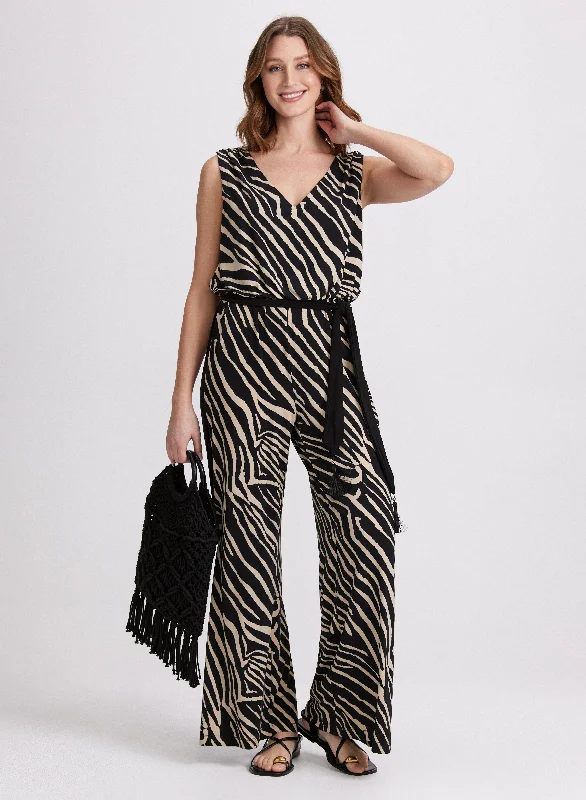 Midi dresses with belted waists to accentuate the figure Zebra Print Jumpsuit