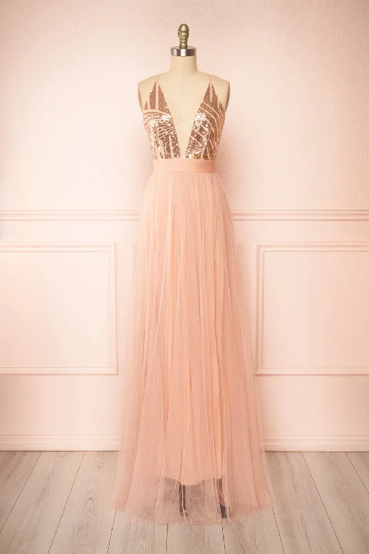 Midi dresses with ribbed textures for a unique and tactile appearance Kaia Pink | Dusty Pink Sequin Gown Midi dresses with ribbed textures for a unique and tactile appearance Kaia Pink | Dusty Pink Sequin Gown