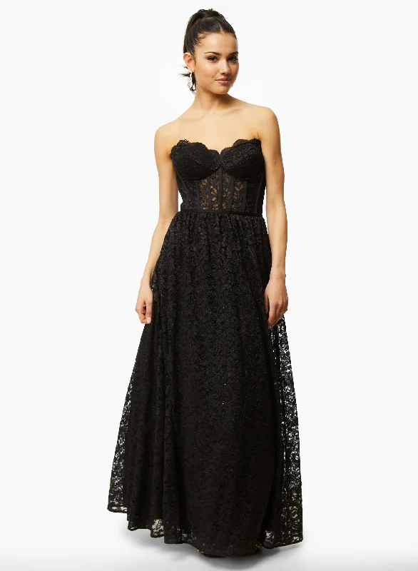High - low midi dresses with geometric patterns for a modern party Sweetheart Neck Glitter Lace Gown