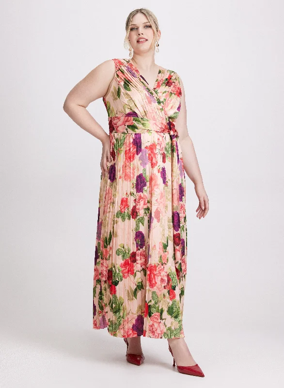 Midi dresses with puff sleeves for a vintage - inspired look Floral Satin Dress