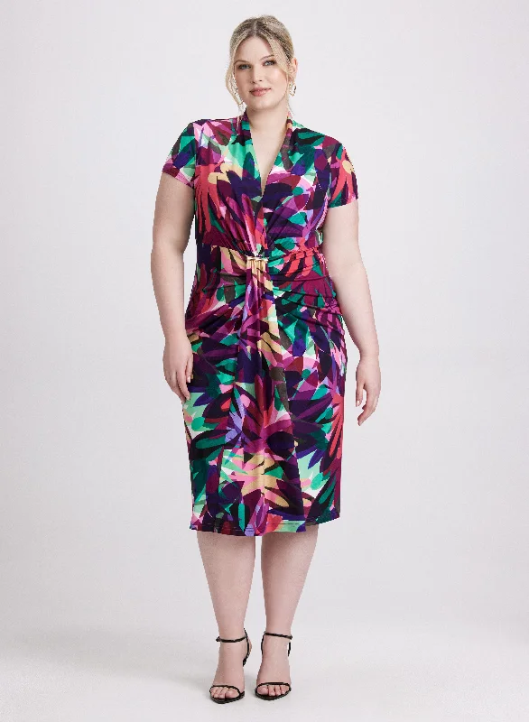 Midi dresses with asymmetric hems for a fashion - forward and dynamic appearance Joseph Ribkoff - Tropical Flounce Front Dress Midi dresses with asymmetric hems for a fashion - forward and dynamic appearance Joseph Ribkoff - Tropical Flounce Front Dress