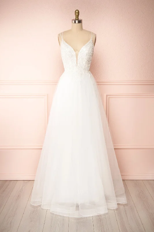 Midi dresses with puff sleeves for a vintage - inspired look Eugeny | Beaded A-Line Bridal Dress Midi dresses with puff sleeves for a vintage - inspired look Eugeny | Beaded A-Line Bridal Dress