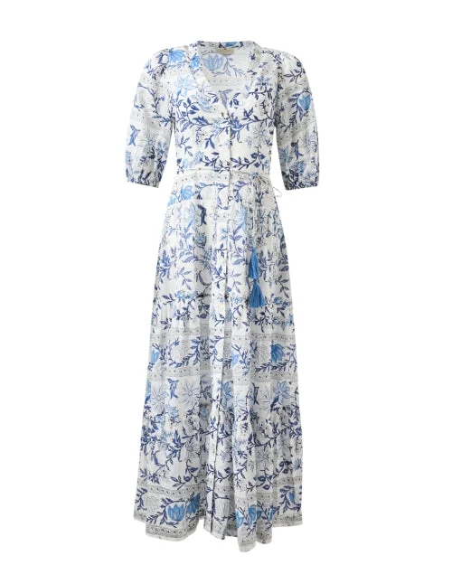   Anyeta White and Blue Print Cotton Dress
