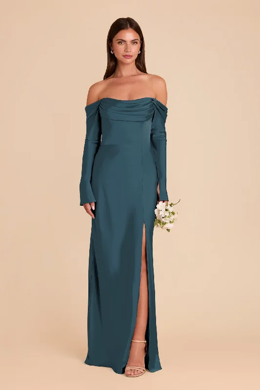 Maternity dress for a tea party Maya Matte Satin Dress - Dark Teal