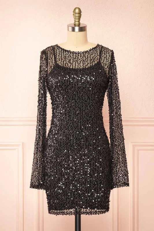 Midi dresses with bow accents for a sweet and charming look Lyrissa Black | Short Mesh Sequin Dress Midi dresses with bow accents for a sweet and charming look Lyrissa Black | Short Mesh Sequin Dress