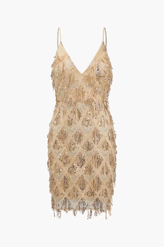 Floral print mini dresses for summer parties Backless Fringe Sequin Mini Dress