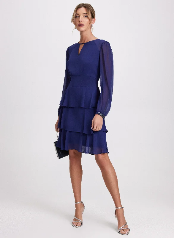 Midi dresses with embroidered accents for a unique and detailed design Tiered Chiffon Dress Midi dresses with embroidered accents for a unique and detailed design Tiered Chiffon Dress