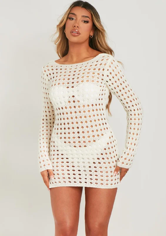   Valerie Ivory Low Back Crochet Beach Dress Cover Up