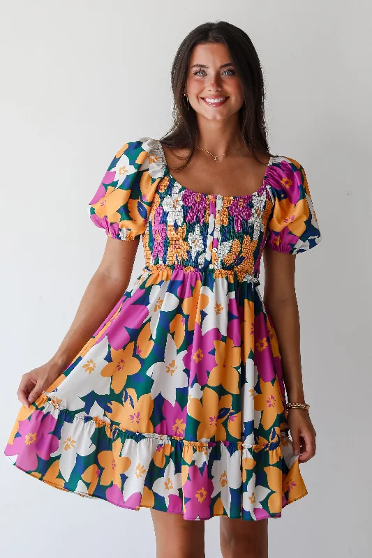   FINAL SALE - Keep It Darling Magenta Floral Mini Dress