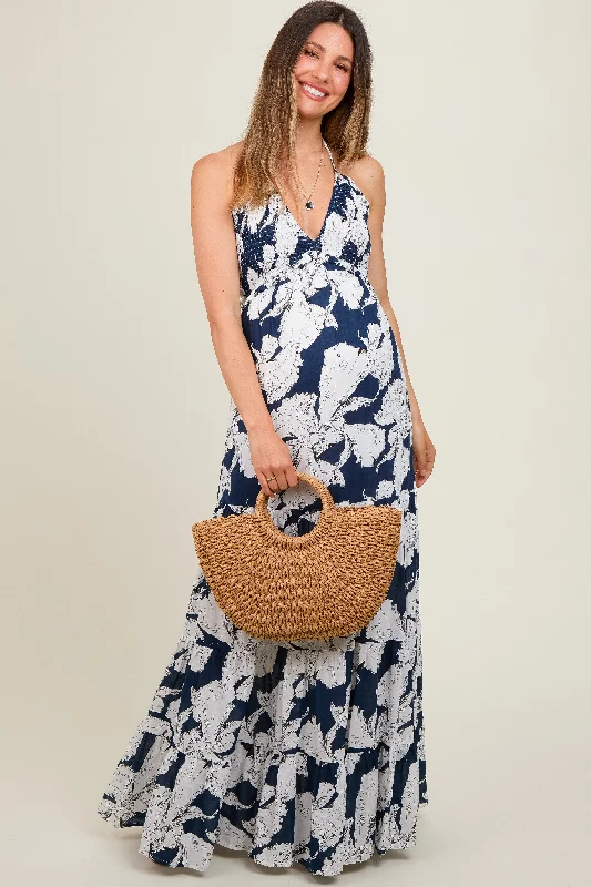Maternity dress for a bridal shower as a hostess Navy Printed Woven Maternity Maxi Dress Maternity dress for a bridal shower as a hostess Navy Printed Woven Maternity Maxi Dress