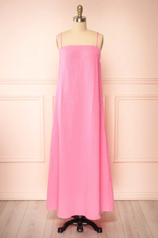 Plaid midi dresses for a fall - themed family gathering Marinet Pink | Long Loose-Fitted Dress Plaid midi dresses for a fall - themed family gathering Marinet Pink | Long Loose-Fitted Dress