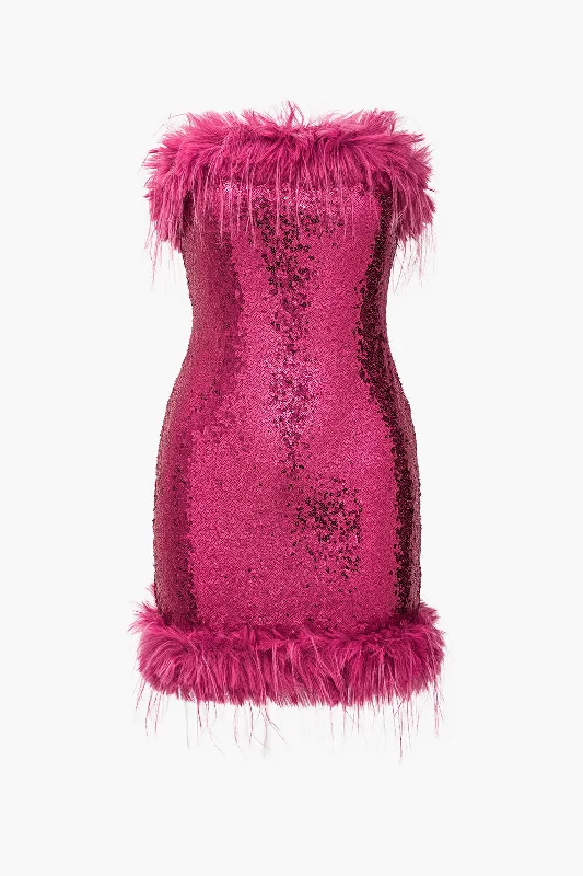 Denim mini dresses with distressed details Sequin Feather Sleeveless Mini Dress