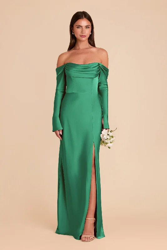 Off shoulder maternity evening dress for parties Maya Matte Satin Dress - Kelly Green Off shoulder maternity evening dress for parties Maya Matte Satin Dress - Kelly Green
