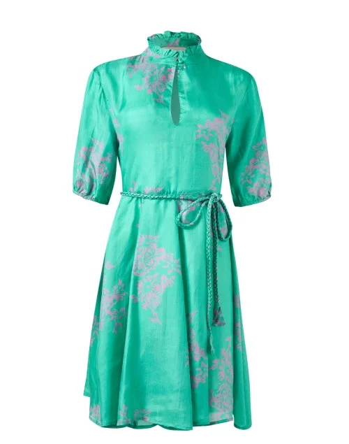   Gaia Green Print Silk Dress