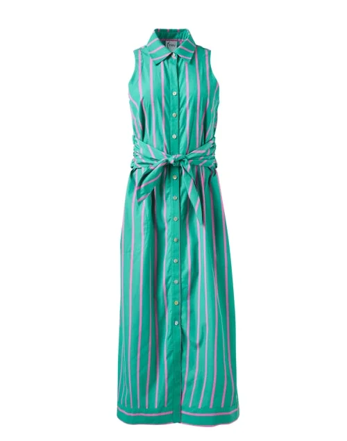 Everyday Dress with UV - protection for Sun - filled Days Ellis Green and Pink Striped Dress Everyday Dress with UV - protection for Sun - filled Days Ellis Green and Pink Striped Dress