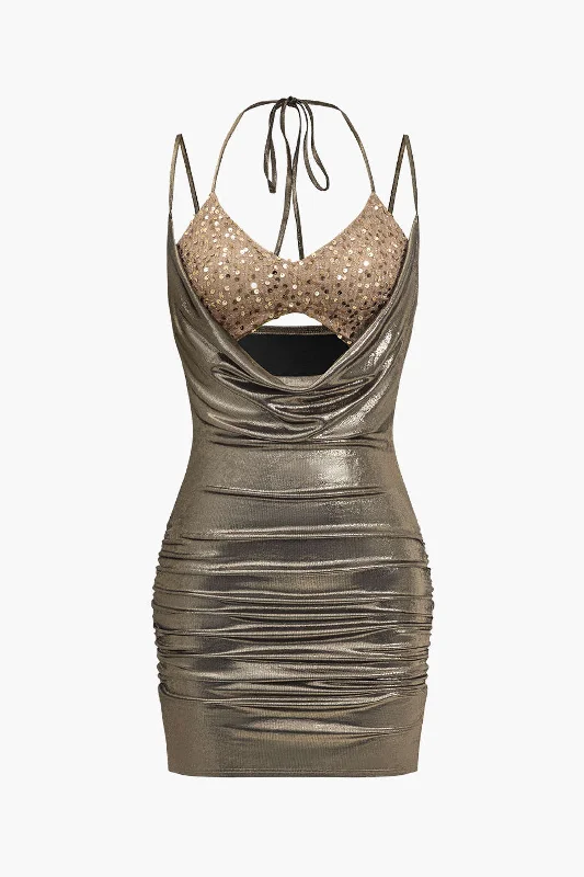 Mini dresses with cut - out details for a trendy look Backless Tie-Up Sequin Mini Dress Mini dresses with cut - out details for a trendy look Backless Tie-Up Sequin Mini Dress