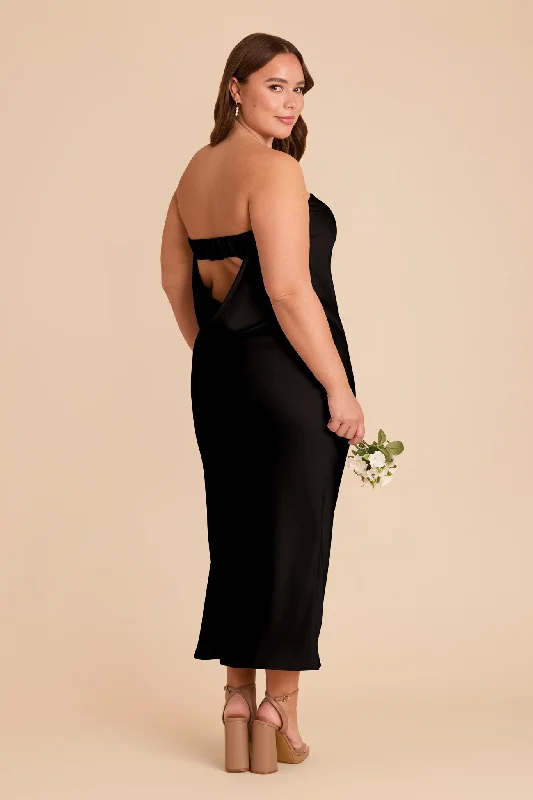 Maternity dress for a baby's first train journey Isla Matte Satin Dress - Black
