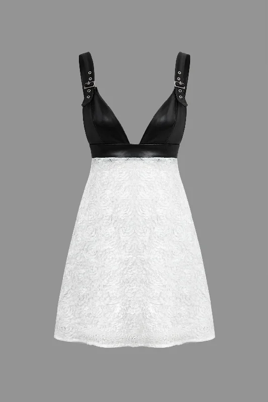 Mini dresses with wrap - around styles Faux Leather Appliques Sleeveless Mini Dress