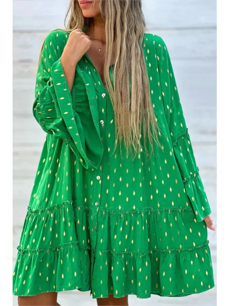 Everyday Dress with Striped Pattern for a Timeless Style Paradise Boho Swing Pleated Shirt Dress Everyday Dress with Striped Pattern for a Timeless Style Paradise Boho Swing Pleated Shirt Dress