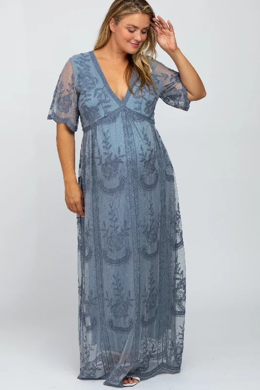 Maternity dress for a spring flower show Blue Lace Mesh Overlay Maternity Plus Maxi Dress Maternity dress for a spring flower show Blue Lace Mesh Overlay Maternity Plus Maxi Dress