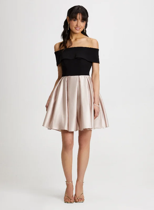 Midi dresses with lace - up fronts for a unique and adjustable style Bardot Neck Dress