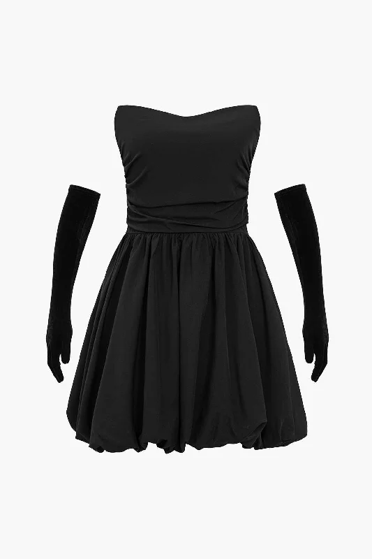 Mini dresses with ribbed textures for a unique appearance Ruched Strapless Mini Dress With Gloves Mini dresses with ribbed textures for a unique appearance Ruched Strapless Mini Dress With Gloves