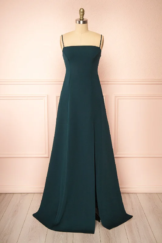 Midi dresses with denim fabric for a casual yet stylish day out Estella Green | Maxi A-line Dress w/ Slit Midi dresses with denim fabric for a casual yet stylish day out Estella Green | Maxi A-line Dress w/ Slit