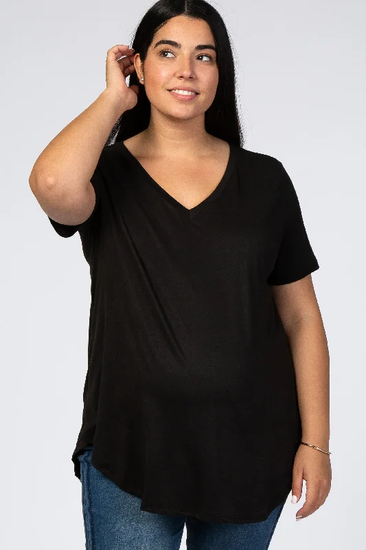 Maternity dress for a baby's first visit to the Japanese garden Black V-Neck Short Sleeve Maternity Plus Top Maternity dress for a baby's first visit to the Japanese garden Black V-Neck Short Sleeve Maternity Plus Top