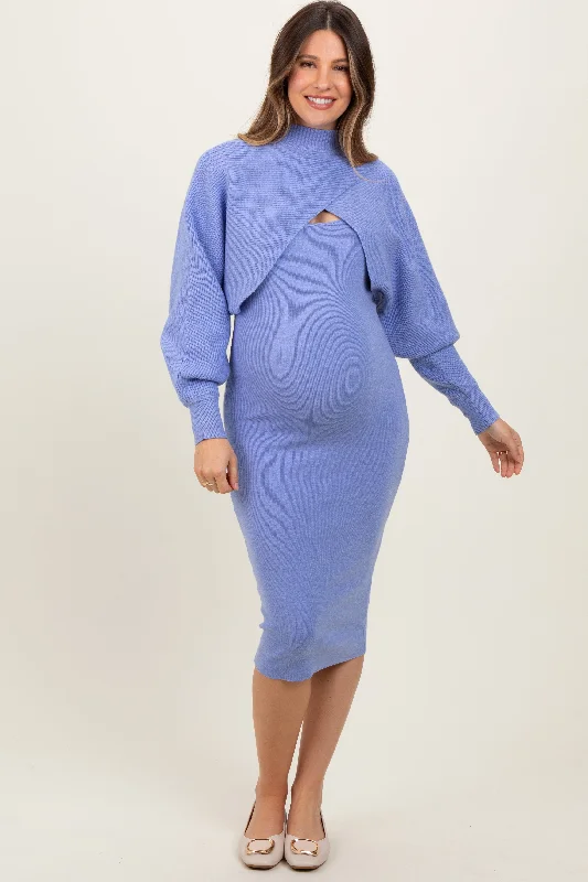 Maternity dress for a baby's first visit to the butterfly garden Periwinkle Bodycon Dress And Sweater Maternity Set Maternity dress for a baby's first visit to the butterfly garden Periwinkle Bodycon Dress And Sweater Maternity Set