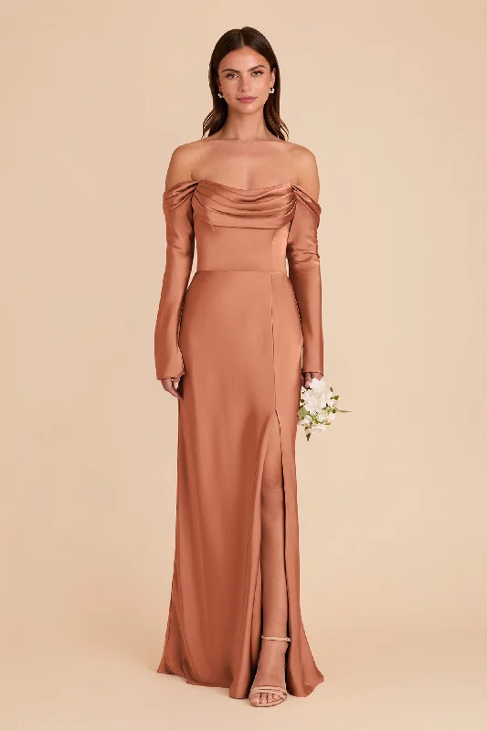 Maternity dress for a baby's first visit to the fair Maya Matte Satin Dress - Terracotta Maternity dress for a baby's first visit to the fair Maya Matte Satin Dress - Terracotta