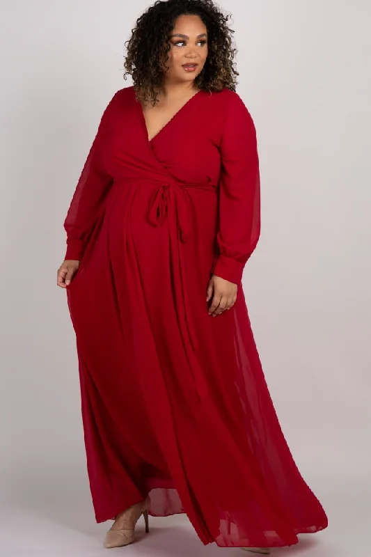 Maternity dress for a baby's first visit to the flower garden Burgundy Chiffon Long Sleeve Plus Maternity Maxi Dress Maternity dress for a baby's first visit to the flower garden Burgundy Chiffon Long Sleeve Plus Maternity Maxi Dress