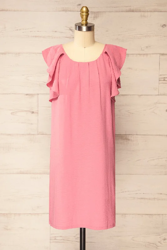 Sleeveless midi dresses with lace details for summer weddings Aaron Pink | Straight Short Dress Sleeveless midi dresses with lace details for summer weddings Aaron Pink | Straight Short Dress