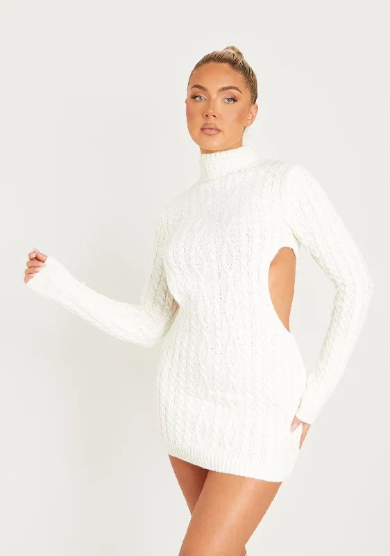 Everyday Dress with Matching Scarf for a Complete Look Cecilia Cream Cut Out Knitted Dress Everyday Dress with Matching Scarf for a Complete Look Cecilia Cream Cut Out Knitted Dress