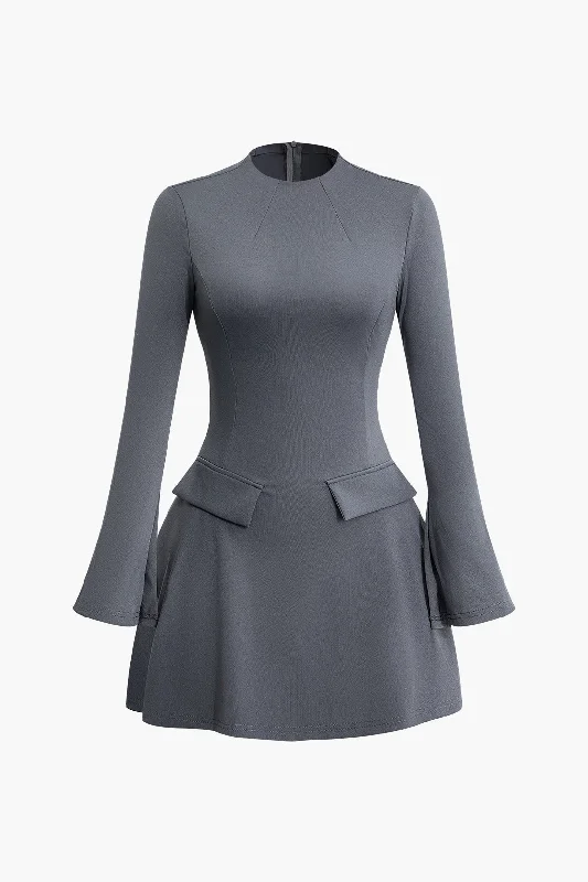 Mini dresses with tassel accents for a fun touch Stitching Bell Sleeve Mini Dress