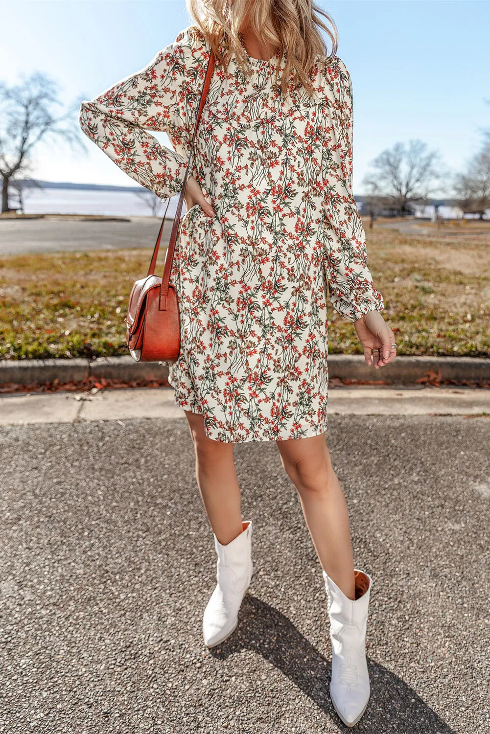 Everyday Dress with High - low Hem for a Trendy Edge Everyday Dress with Wrinkle - resistant Material for Convenience Fall Floral Round Neck Mini Dress with Long Sleeve Everyday Dress with High - low Hem for a Trendy Edge Everyday Dress with Wrinkle - resistant Material for Convenience Fall Floral Round Neck Mini Dress with Long Sleeve