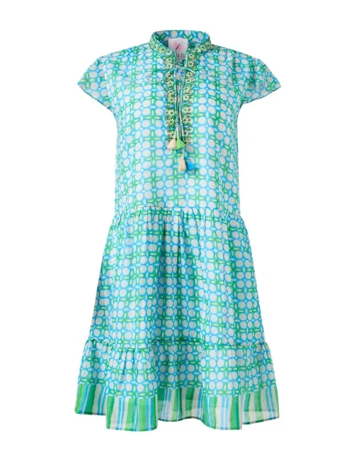 Everyday Dress with Detachable Sleeves for Seasonal Versatility Green and Blue Multi Print Dress Everyday Dress with Detachable Sleeves for Seasonal Versatility Green and Blue Multi Print Dress