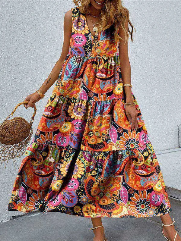 Everyday Dress with Ombre Effect for a Trendy Look Tiered Printed V-Neck Sleeveless Dress Everyday Dress with Ombre Effect for a Trendy Look Tiered Printed V-Neck Sleeveless Dress