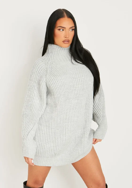 Everyday Dress with Square Neck for a Modern Style Amie Grey Chunky Knit Jumper Dress Everyday Dress with Square Neck for a Modern Style Amie Grey Chunky Knit Jumper Dress